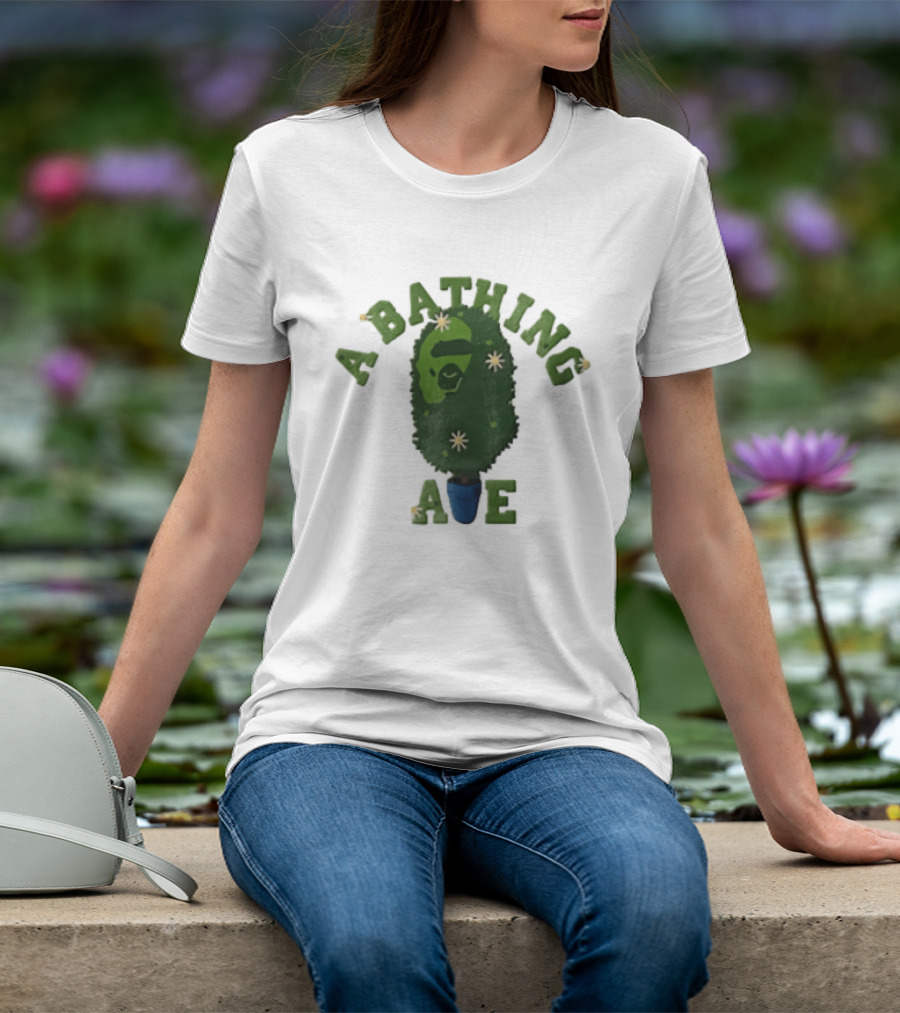 A Bathing Ape Topiary Bush Potted Blue Planter Yellow Flowers T-Shirt