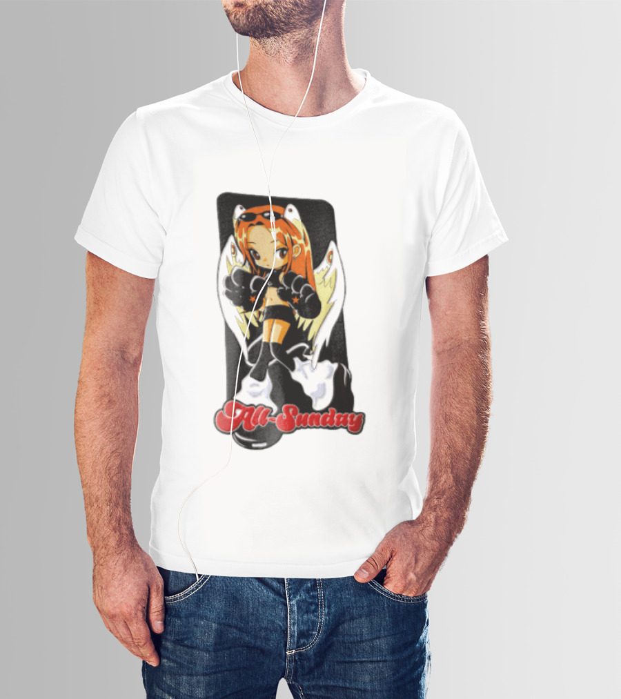 All Sunday Anime Girl With Angel Wings Paw Gloves And Platform Boots T-Shirt
