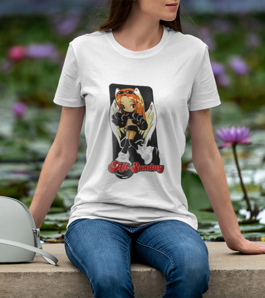 All Sunday Anime Girl With Angel Wings Paw Gloves And Platform Boots T-Shirt