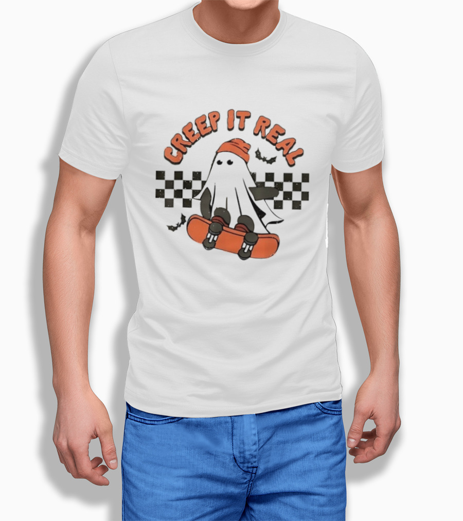 Creep It Real Ghost Skateboard Halloween T-Shirt