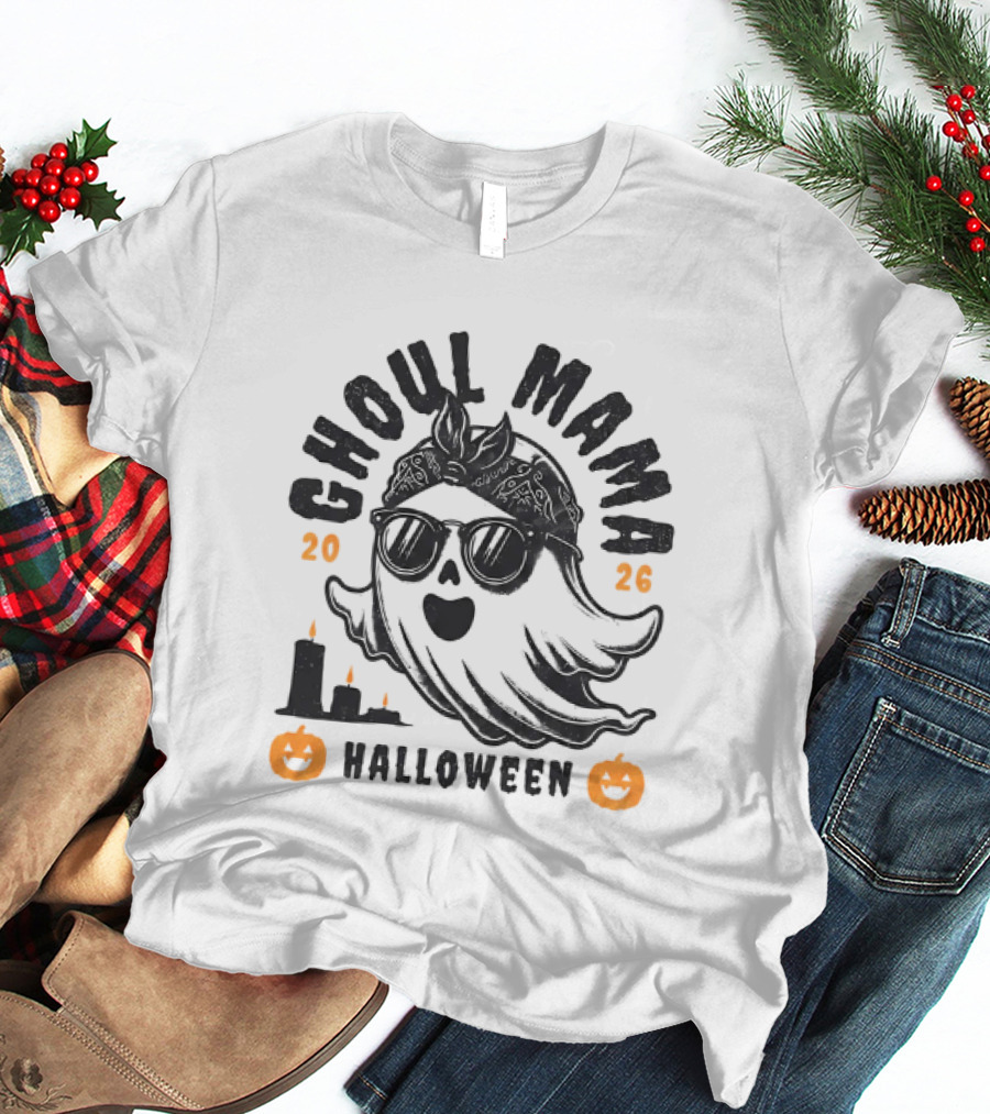 Ghoul Mama Halloween 2026 With Pumpkins And Candles T-Shirt
