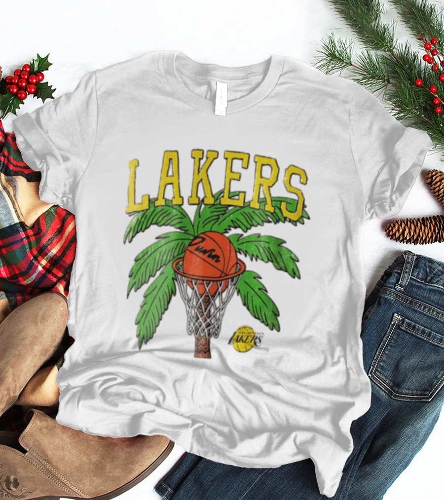 Lakers Palm Tree Basketball Hoop Distressed NBA T-Shirt