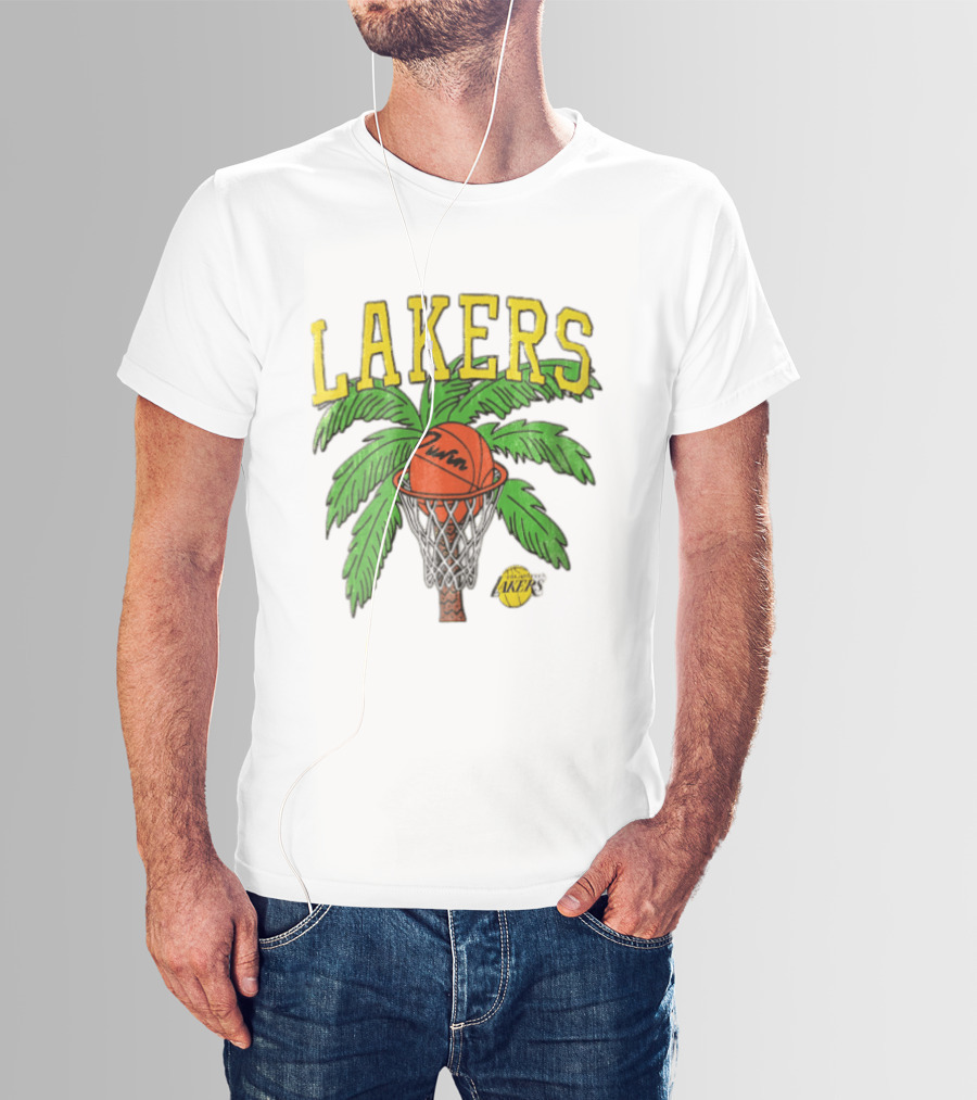 Lakers Palm Tree Basketball Hoop Distressed NBA T-Shirt