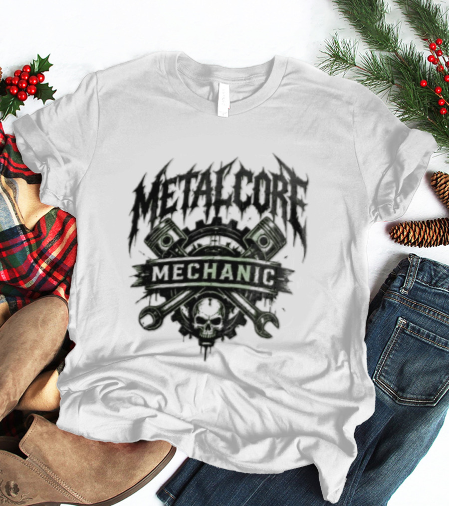 Metalcore Mechanic Skull Pistons Wrenches T-Shirt
