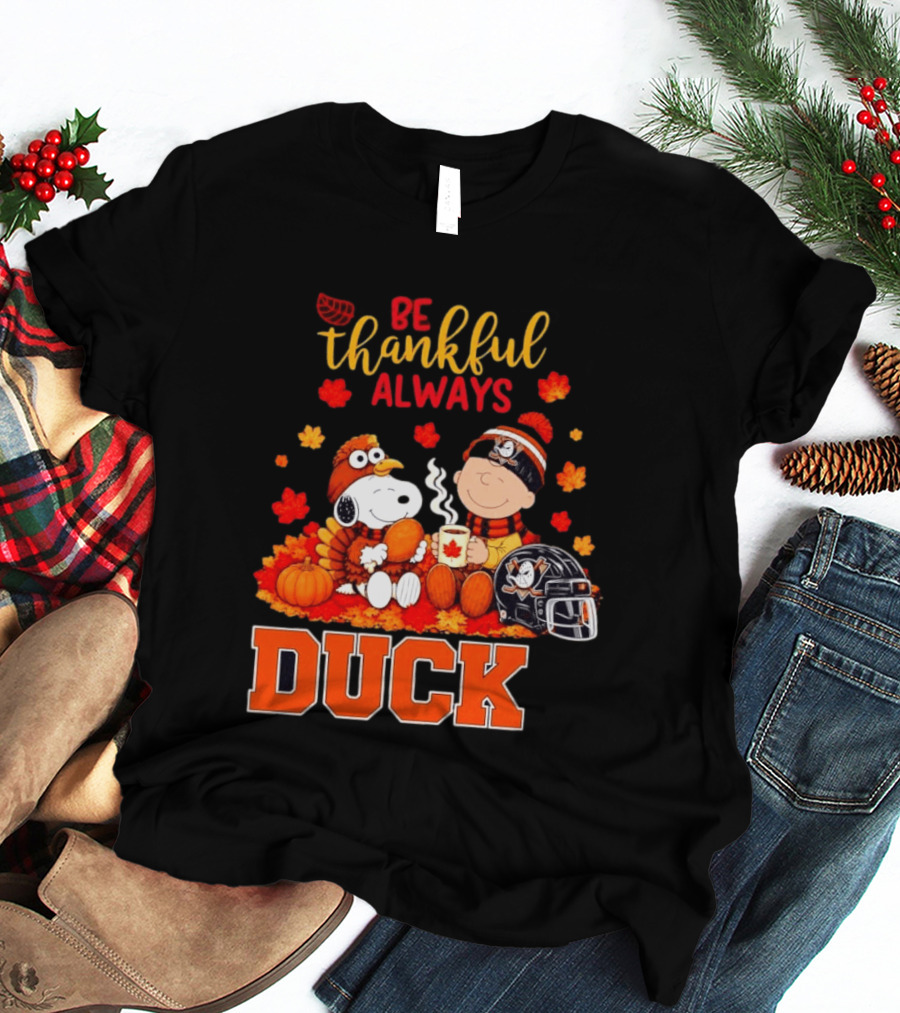 Be Thankful Always Snoopy Charlie Brown Ducks Fans Autumn Leaves T-Shirt