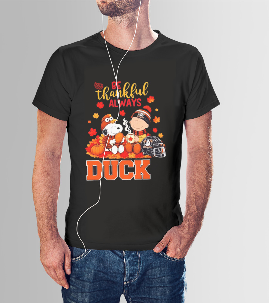 Be Thankful Always Snoopy Charlie Brown Ducks Fans Autumn Leaves T-Shirt