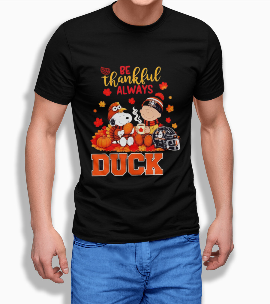 Be Thankful Always Snoopy Charlie Brown Ducks Fans Autumn Leaves T-Shirt