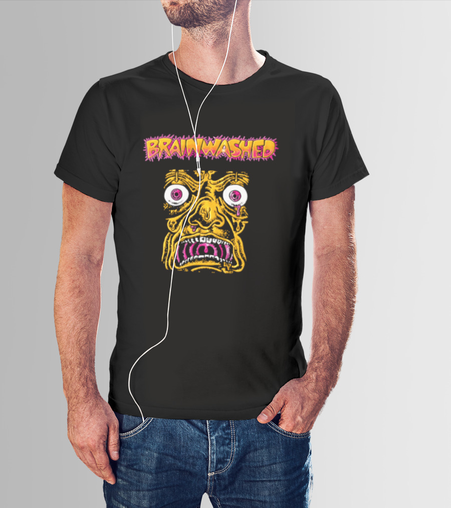 Brainwashed Distorted Melting Face Pink Eyes Vibrant Expression T-Shirt