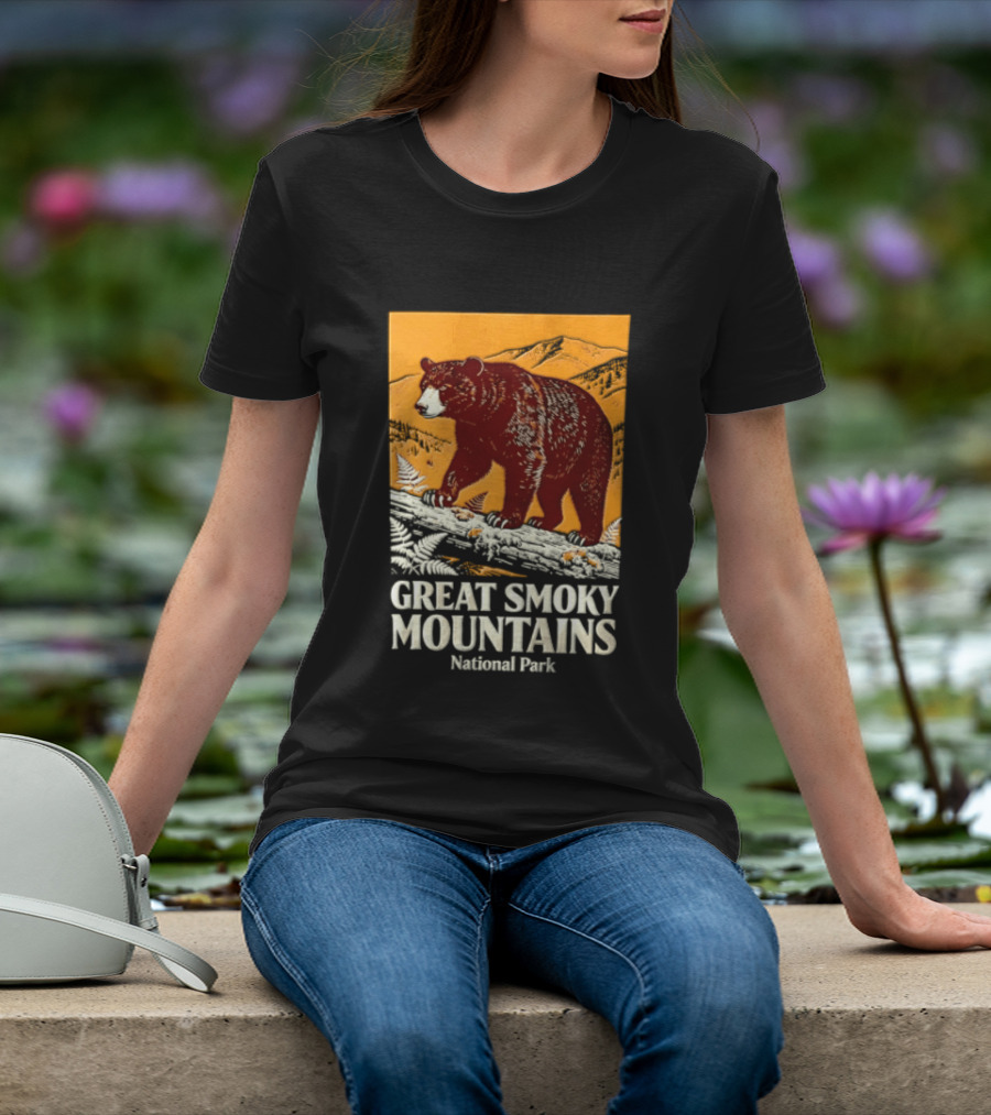 Great Smoky Mountains National Park Black Bear Walking On Log T-Shirt