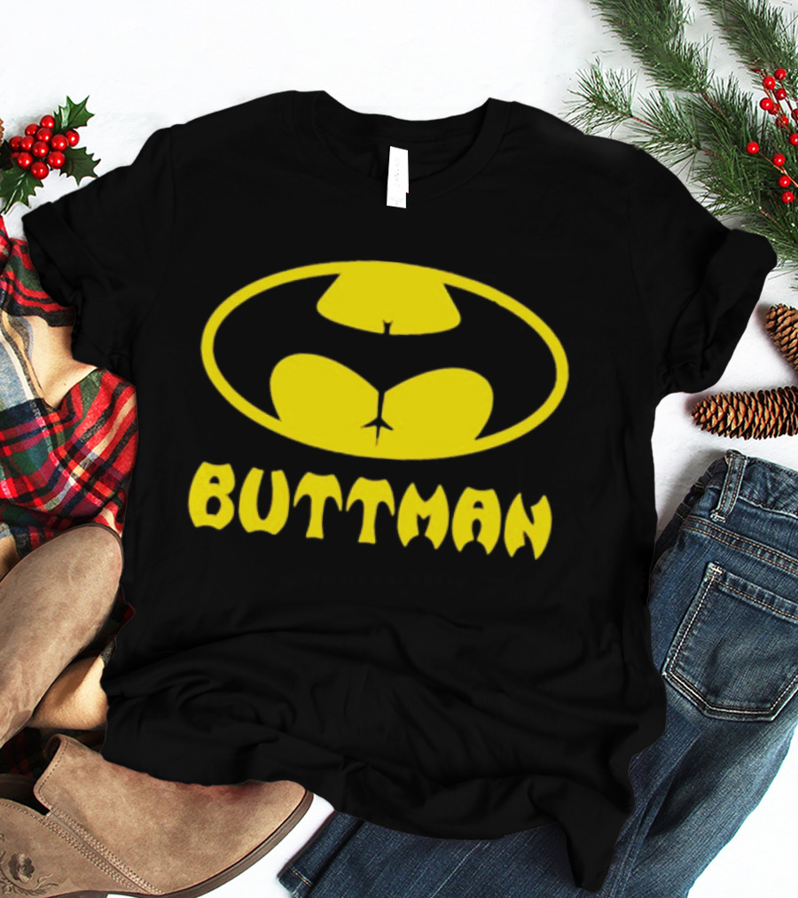 Buttman Batman Superhero Parody Yellow T-Shirt