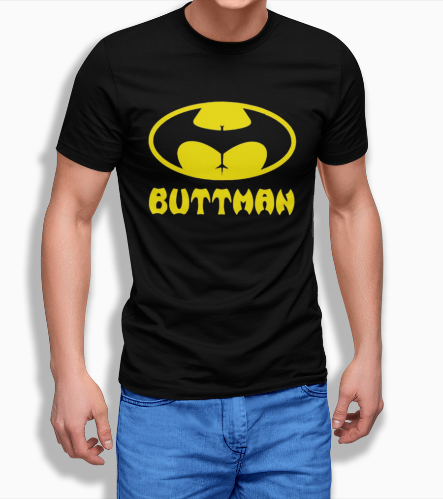 Buttman Batman Superhero Parody Yellow T-Shirt