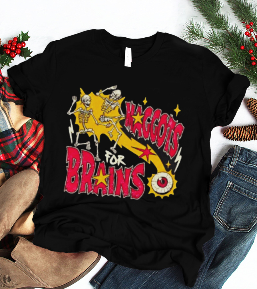 Skeleton Dance Maggots For Brains Halloween Eyeball Stars T-Shirt