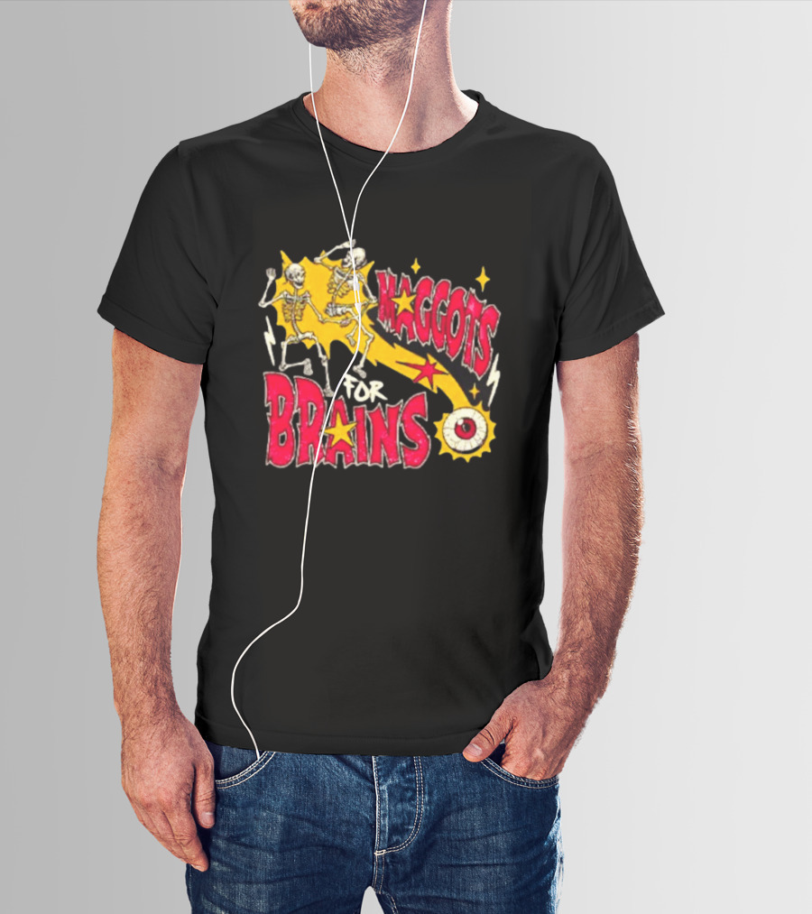 Skeleton Dance Maggots For Brains Halloween Eyeball Stars T-Shirt