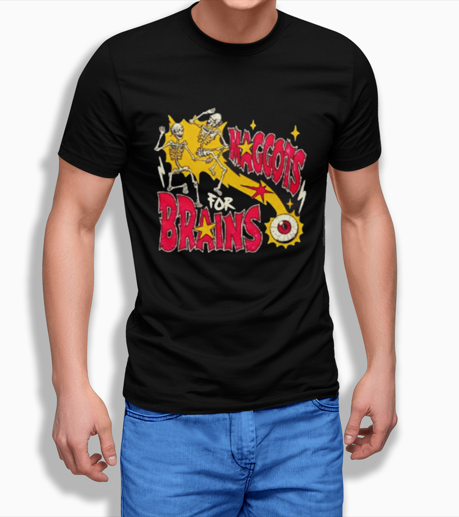 Skeleton Dance Maggots For Brains Halloween Eyeball Stars T-Shirt