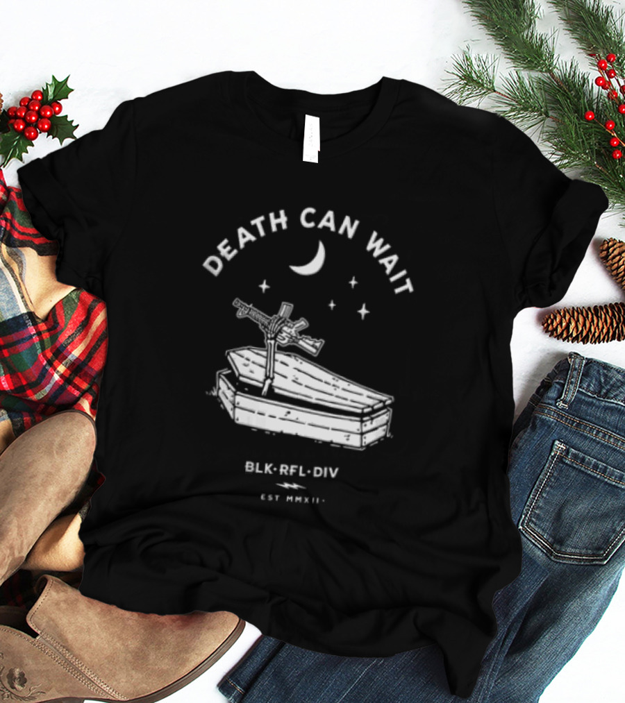 Death Can Wait Coffin Skeleton Hand BLK RFL DIV 2012 Moon Stars T-Shirt