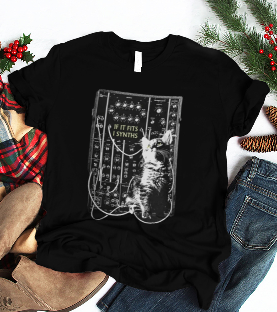 If It Fits I Synths Cat With Modular Synthesizer T-Shirt