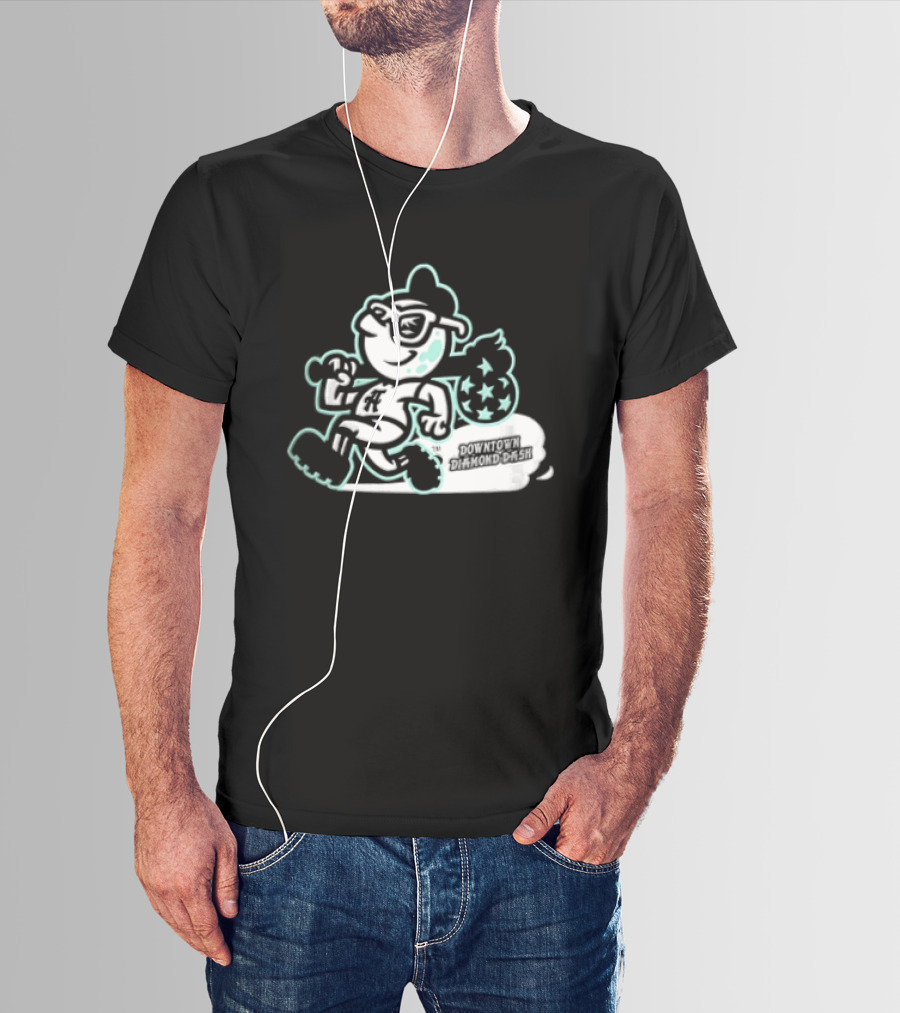 Downtown Diamond Dash Baseball Cartoon Character Running Carrying Star Bag T-Shirt