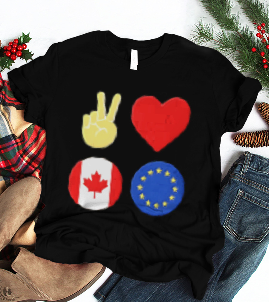 Peace Love Canada Flag European Union Circle Stars T-Shirt
