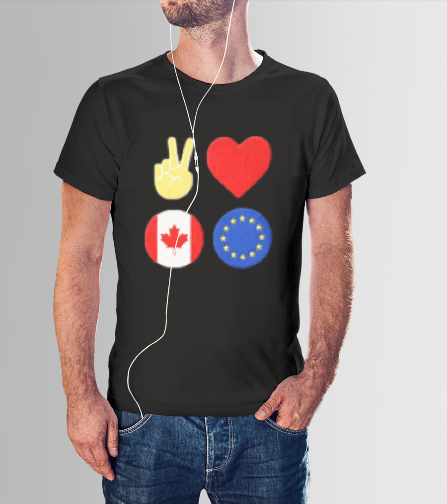 Peace Love Canada Flag European Union Circle Stars T-Shirt