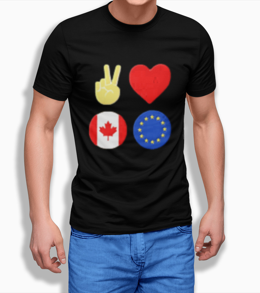 Peace Love Canada Flag European Union Circle Stars T-Shirt