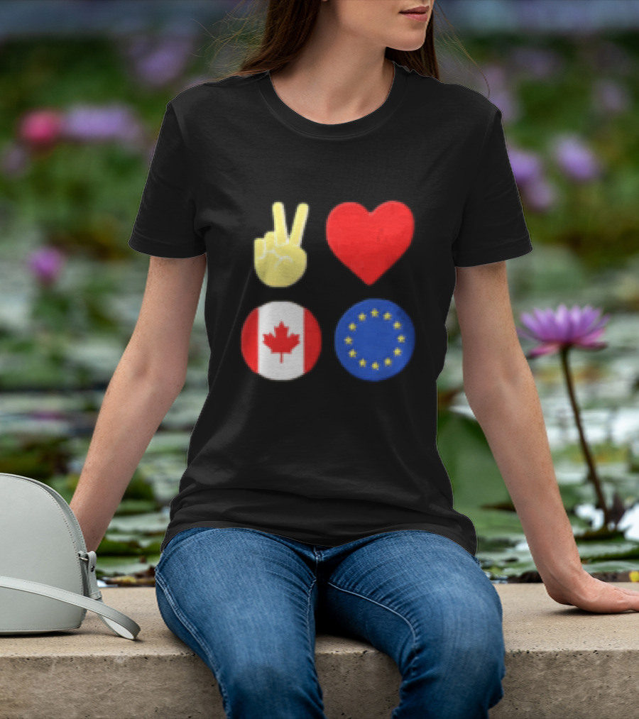 Peace Love Canada Flag European Union Circle Stars T-Shirt