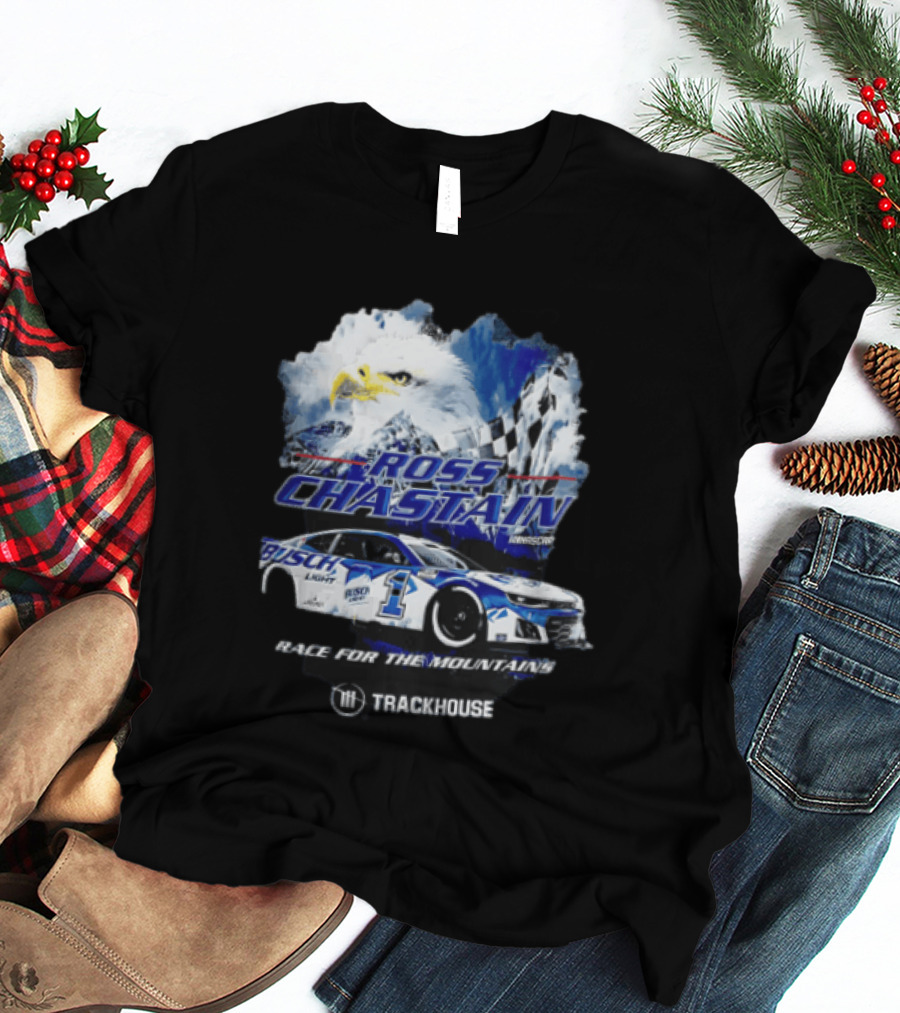 Ross Chastain Trackhouse Busch Light Race For The Mountains Eagle Checkered Flag Racing Car T-Shirt