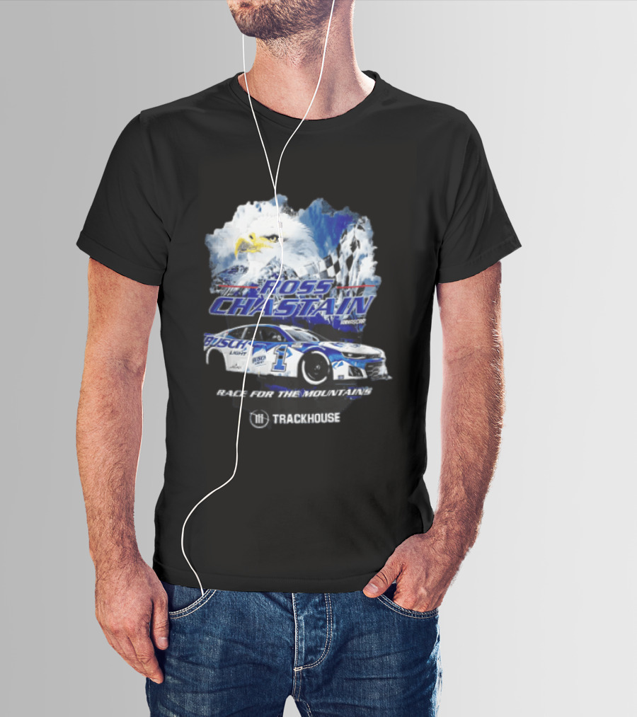 Ross Chastain Trackhouse Busch Light Race For The Mountains Eagle Checkered Flag Racing Car T-Shirt