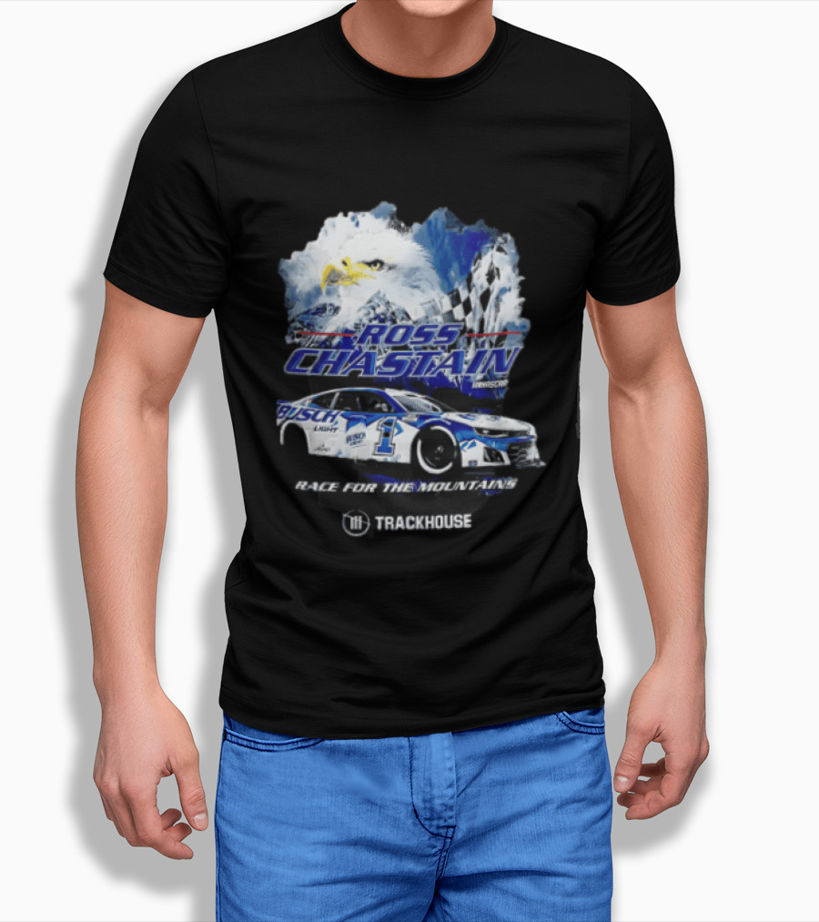 Ross Chastain Trackhouse Busch Light Race For The Mountains Eagle Checkered Flag Racing Car T-Shirt