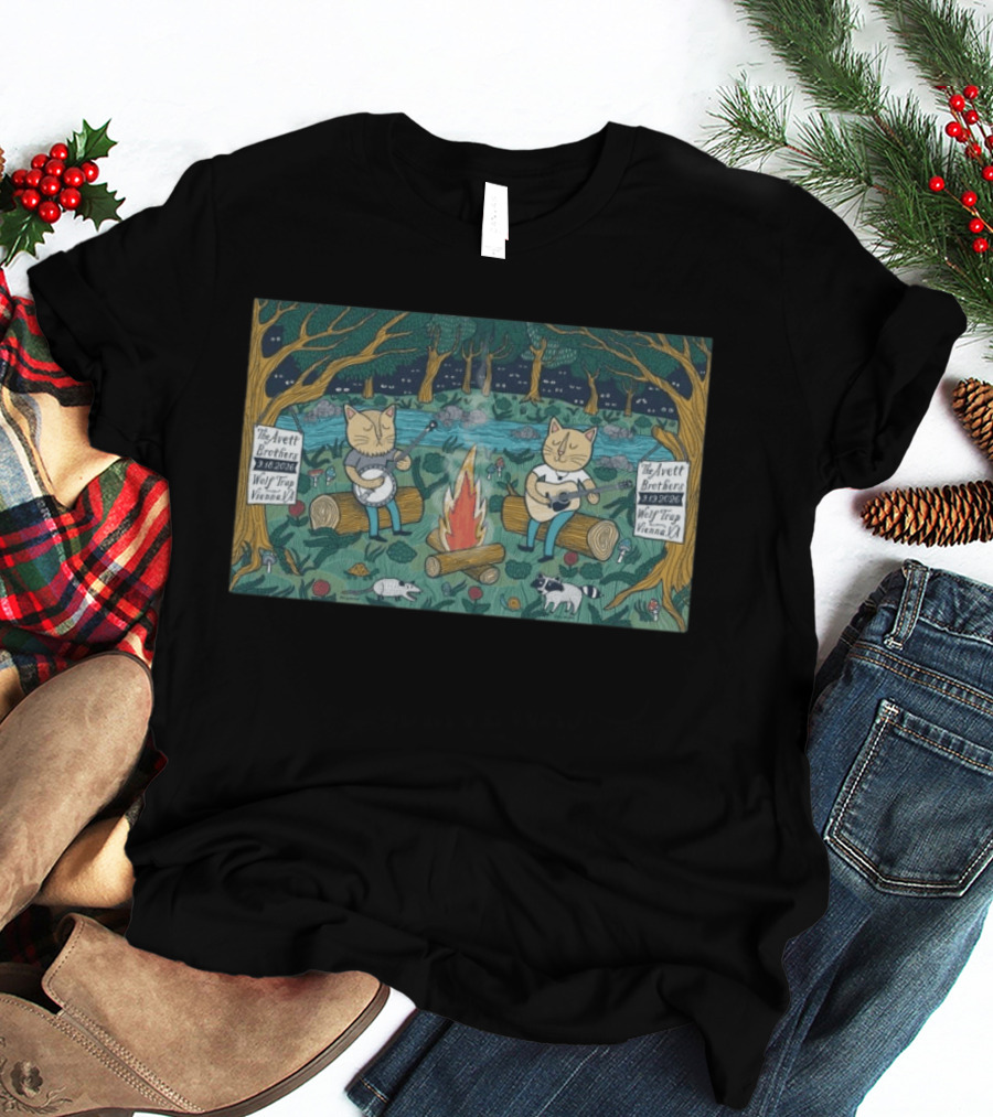 The Avett Brothers Wolf Trap Vienna 2026 Show Cats Playing Instruments Camping Scene T-Shirt