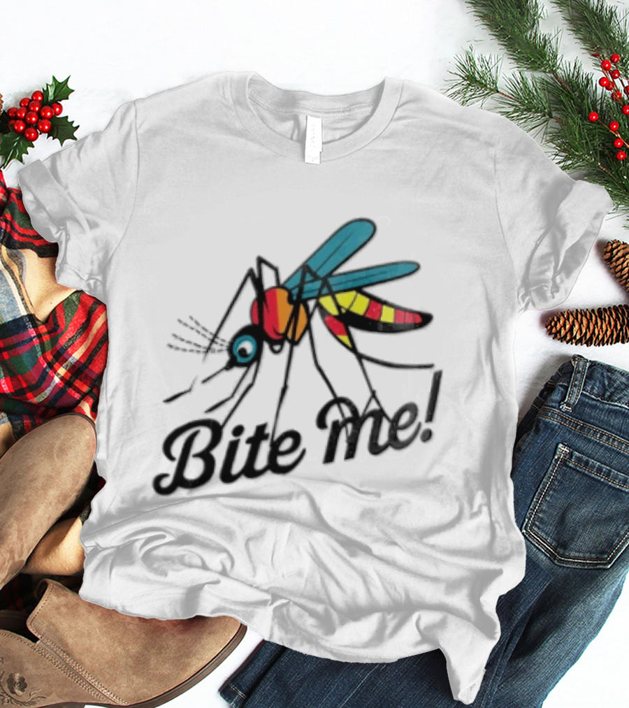 Bite Me Colorful Mosquito Cartoon Vibrant Insect T-Shirt