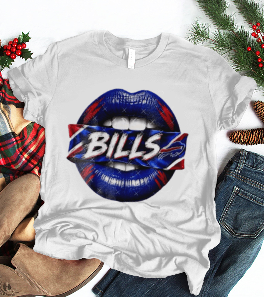 Buffalo Bills Blue Red Lips Banner With Bills Team T-Shirt