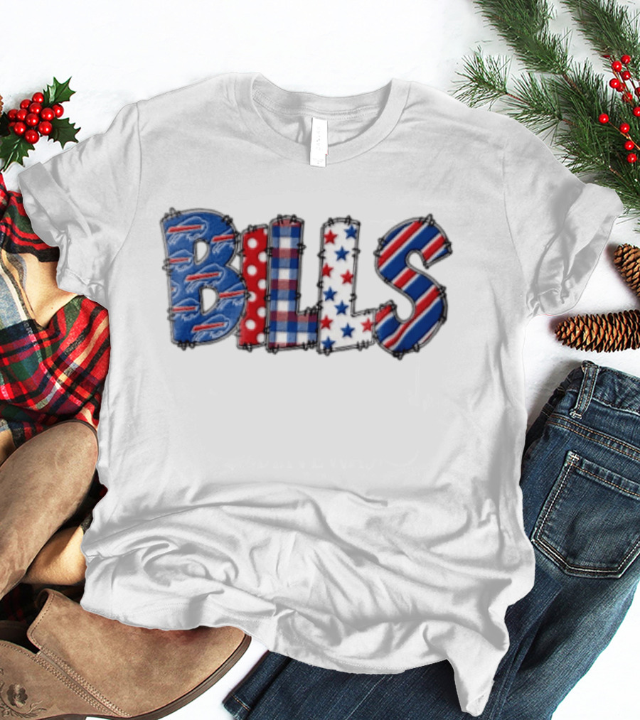 Buffalo Bills Stitched Patchwork Stars Stripes Polka Dot T-Shirt
