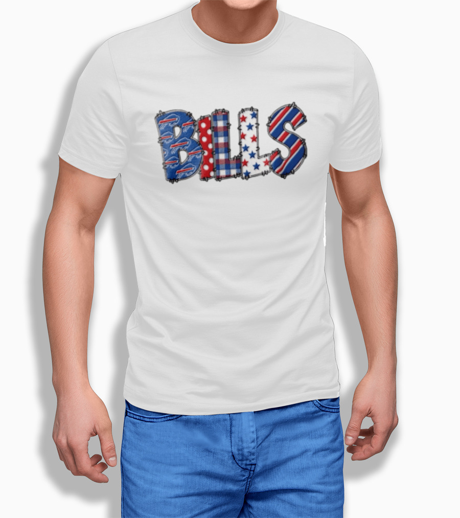 Buffalo Bills Stitched Patchwork Stars Stripes Polka Dot T-Shirt
