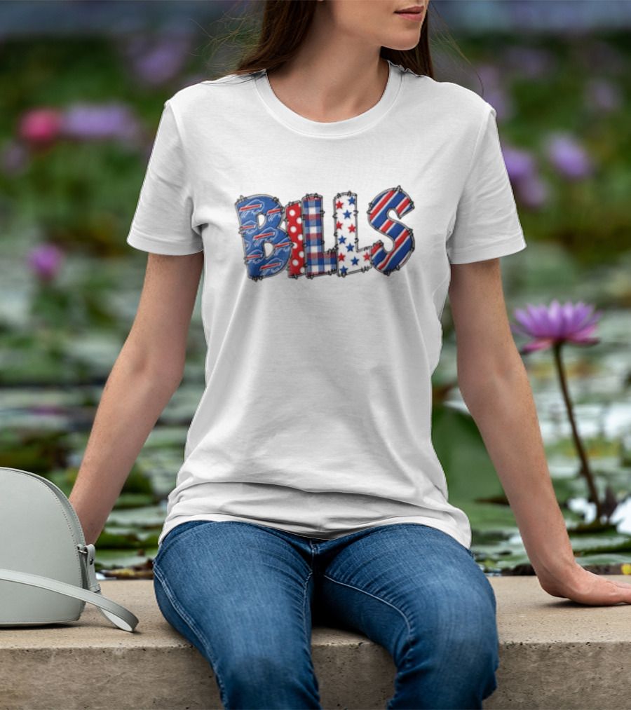Buffalo Bills Stitched Patchwork Stars Stripes Polka Dot T-Shirt