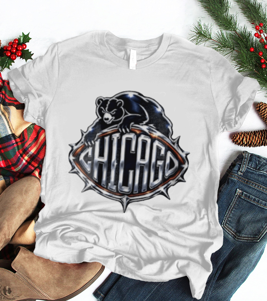 Chicago Bears Black Bear Crouching Over T-Shirt