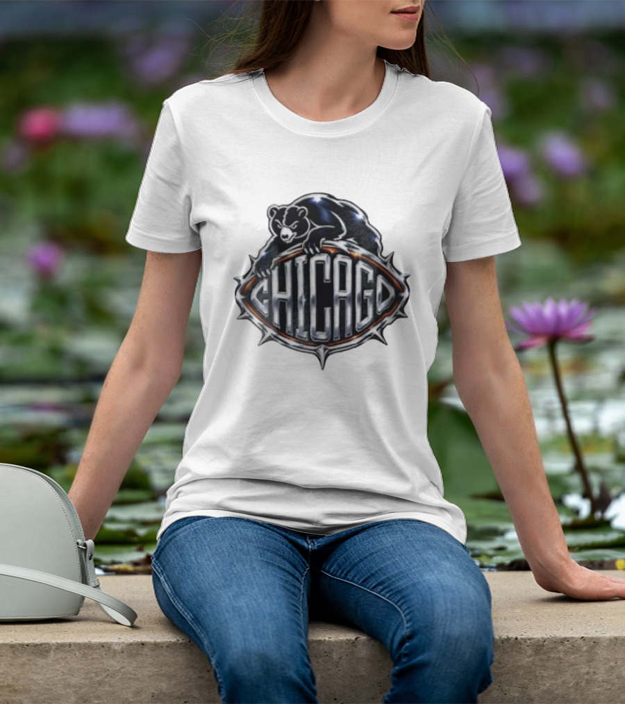 Chicago Bears Black Bear Crouching Over T-Shirt