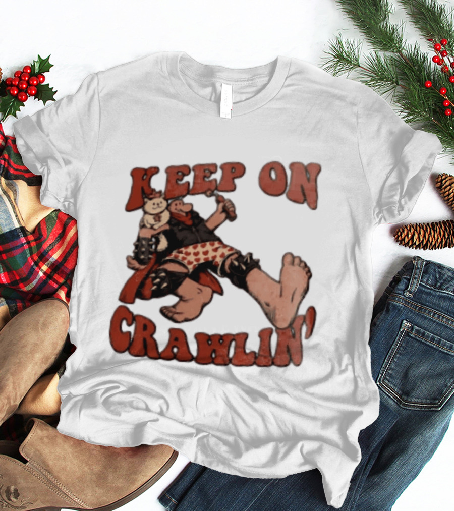 Keep On Crawlin Fat Freddys Cat Cartoon Man Holding Dynamite Cat T-Shirt