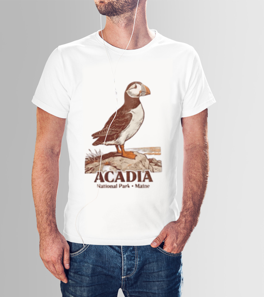 Acadia National Park Maine Puffin Standing On Rock T-Shirt