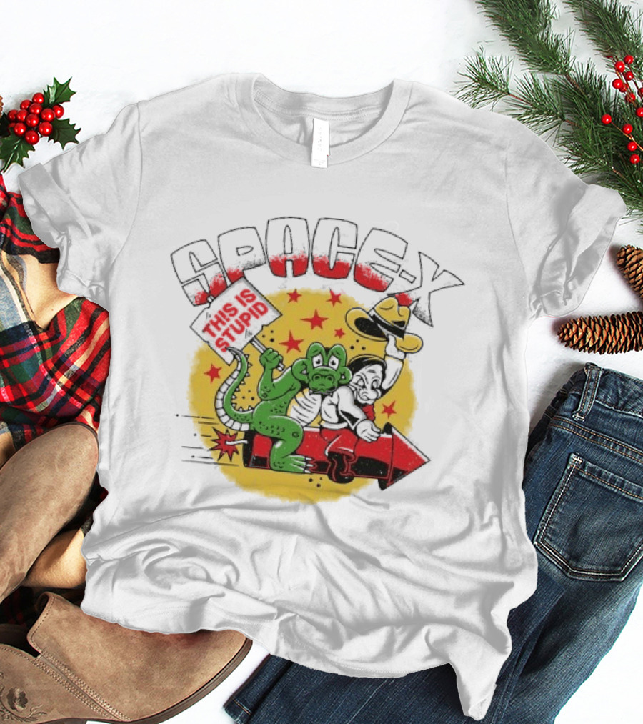 Space X Monkey Cartoon On Rocket With Stars T-Shirt