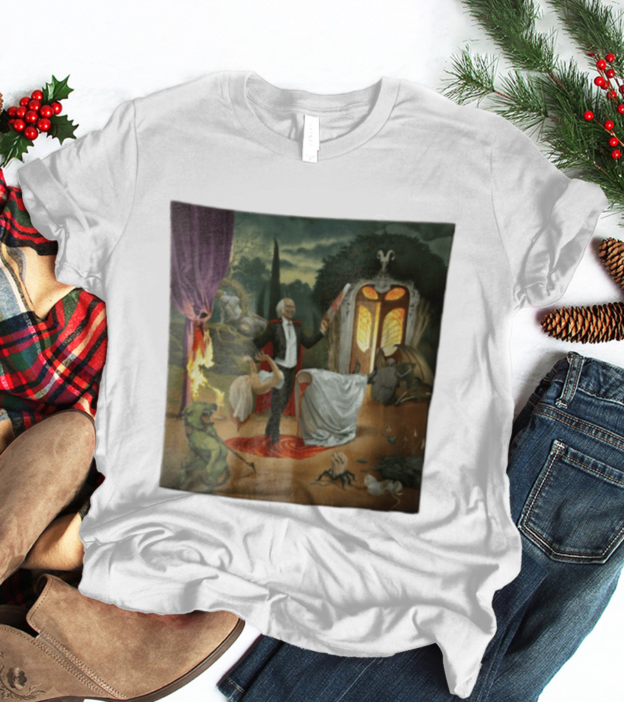 Surreal Gothic Man With Candle And Floating Figures Mysterious Enchantment T-Shirt