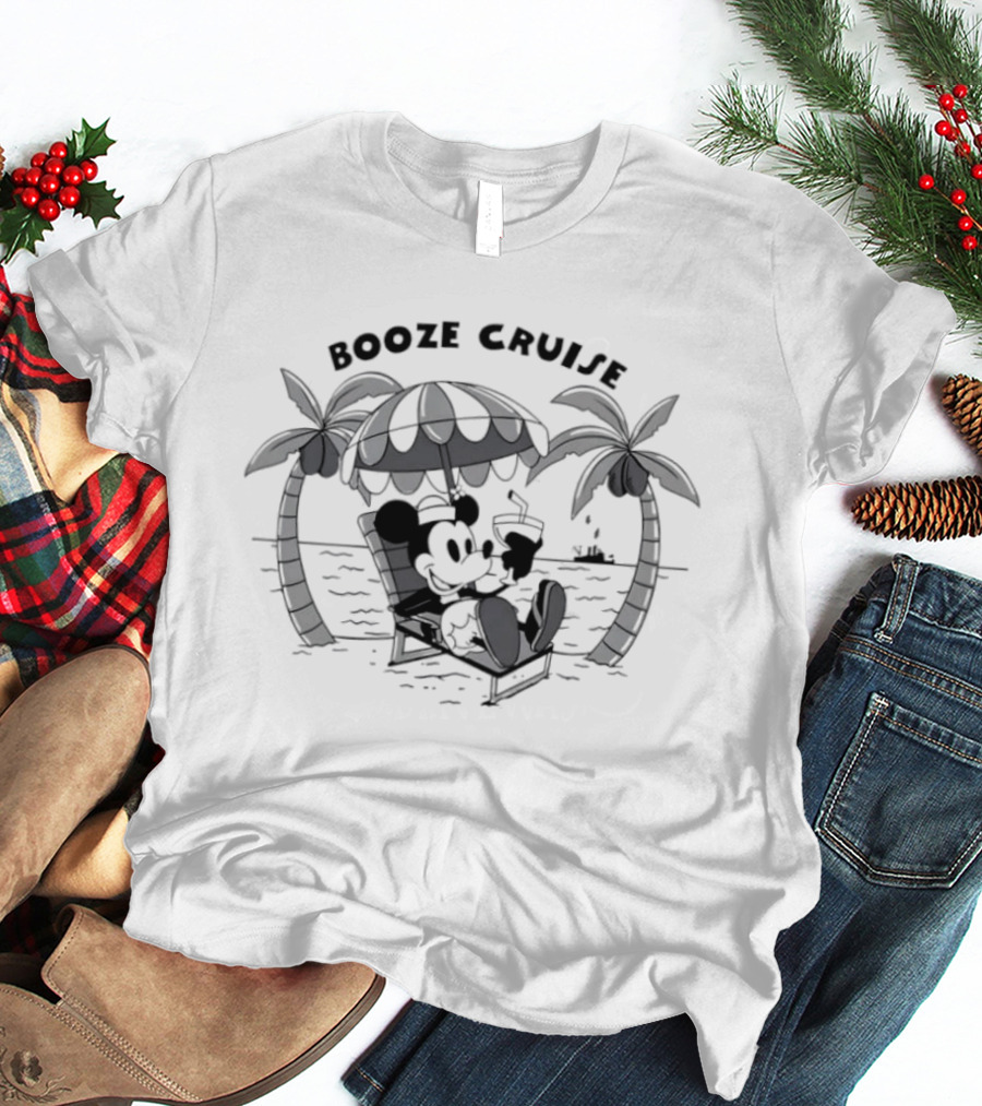 Booze Cruise Mickey Mouse Disney Vacation Relaxation Tropical Vibes T-Shirt