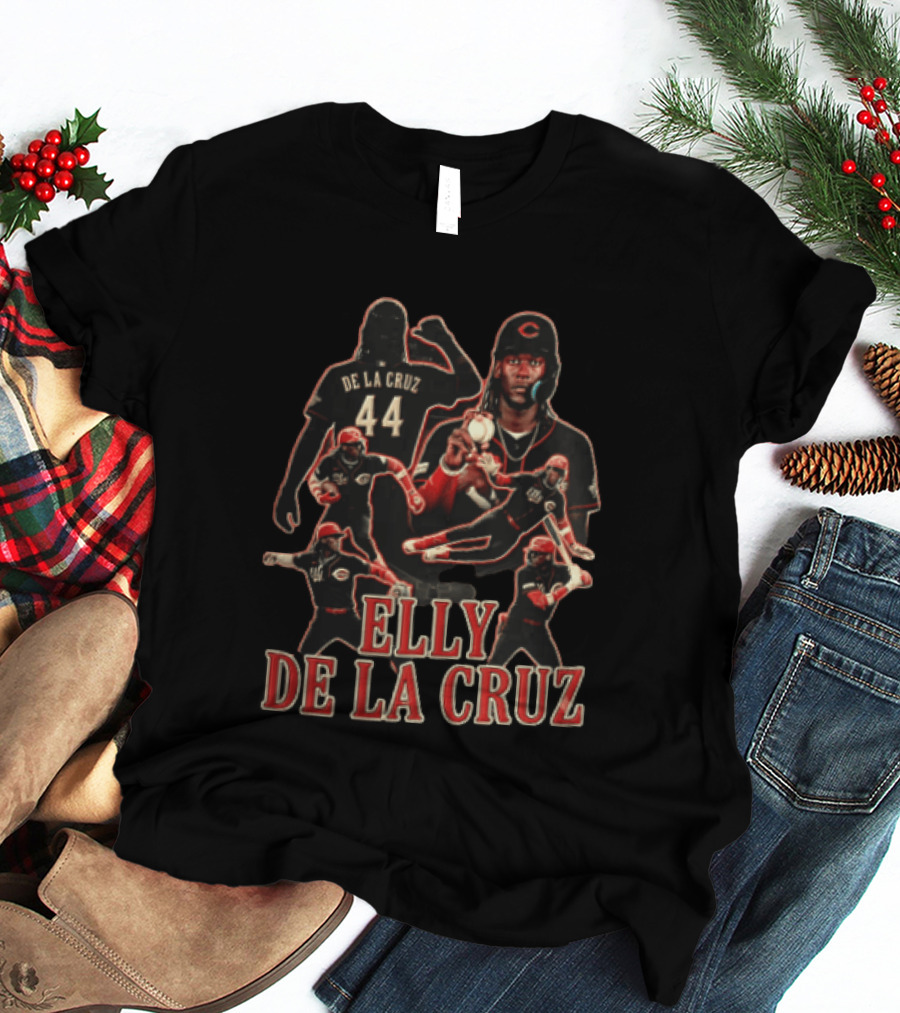Elly De La Cruz Cincinnati Reds Number 44 Baseball Action Collage T-Shirt