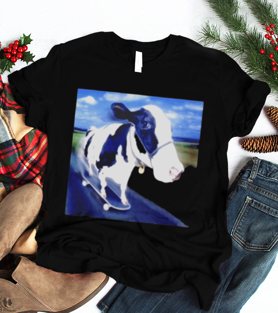 Cow Skateboarding Adventure On Open Road T-Shirt