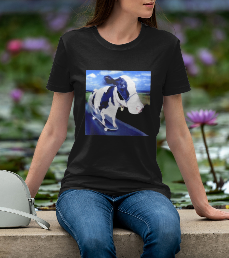 Cow Skateboarding Adventure On Open Road T-Shirt