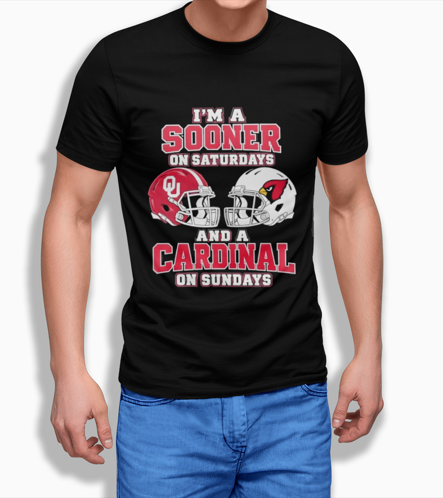 I'm A Sooner On Saturdays And A Cardinal On Sundays Football Helmets T-Shirt