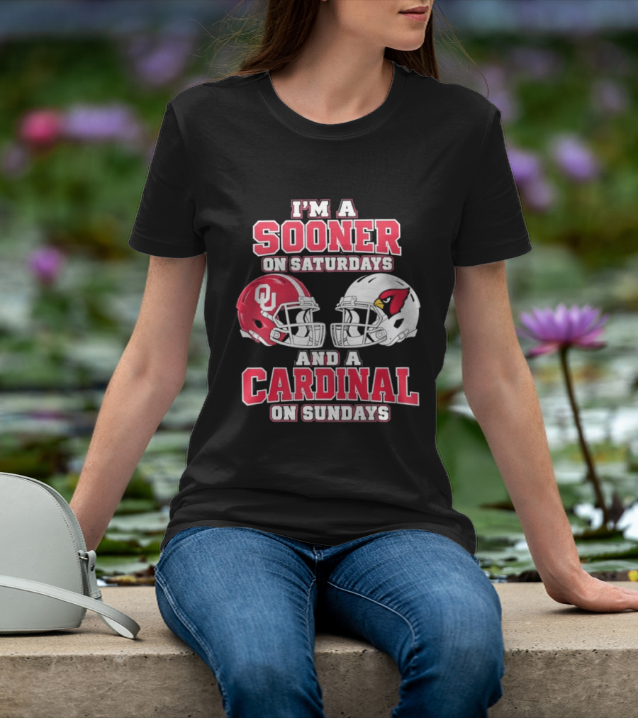 I'm A Sooner On Saturdays And A Cardinal On Sundays Football Helmets T-Shirt