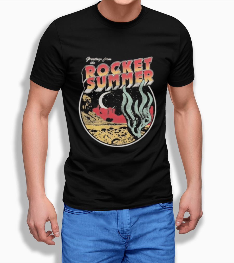 Greetings From The Rocket Summer Desert Moonlight Scene T-Shirt