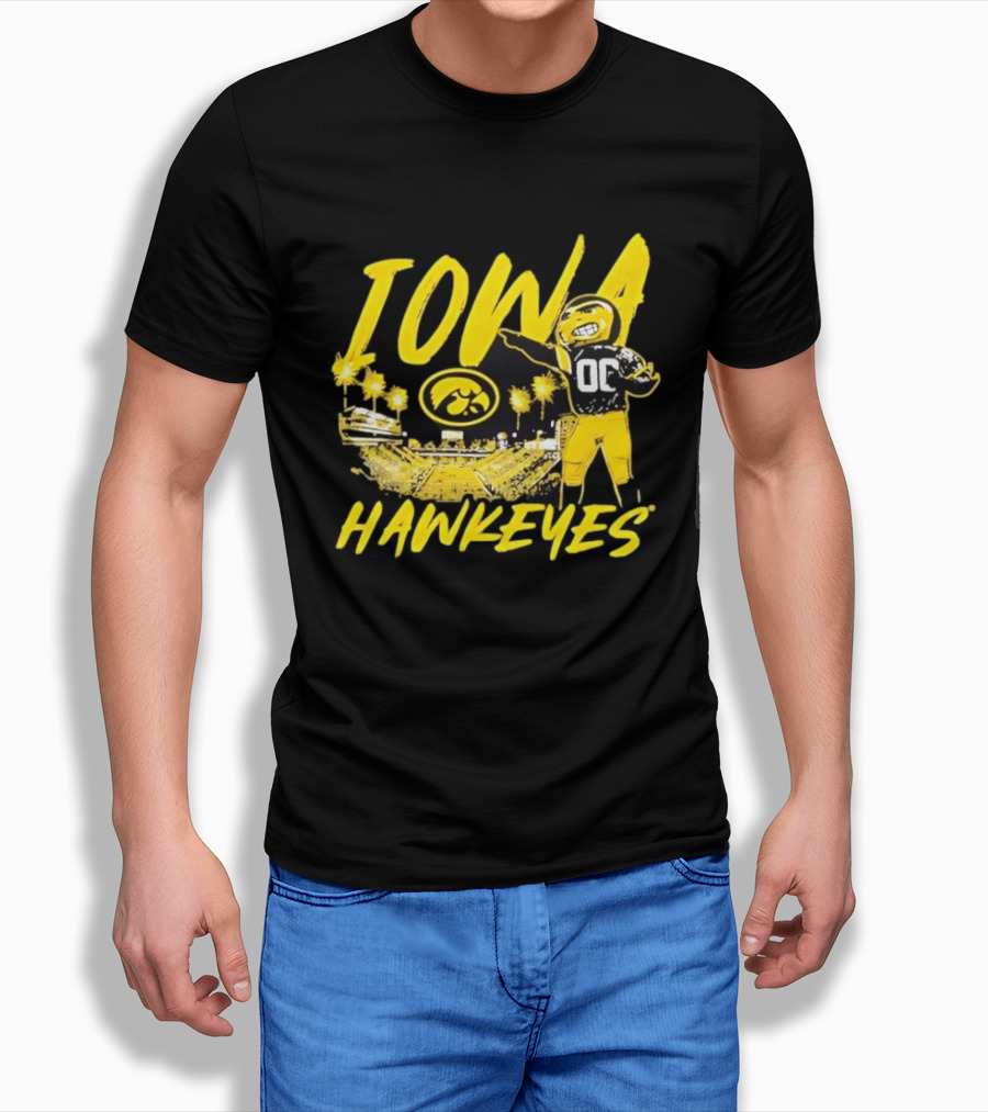 Iowa Hawkeyes 00 Mascot With Football Stadium T-Shirt