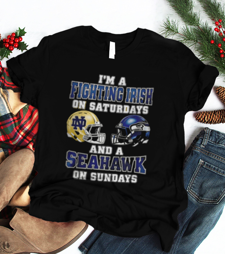 Notre Dame Fighting Irish Saturdays Seattle Seahawks Sundays T-Shirt