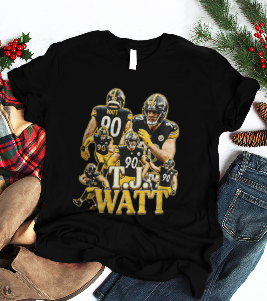 TJ Watt Pittsburgh Steelers 90 Football Action Poses T-Shirt